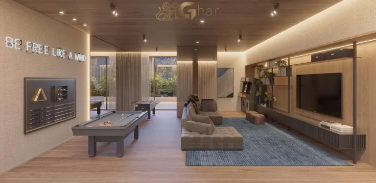 Salão de jogos do Quintessence Campo Belo com ambiente moderno e confortável