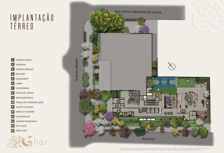 Planta de implantação do térreo do condomínio Quintessence Campo Belo