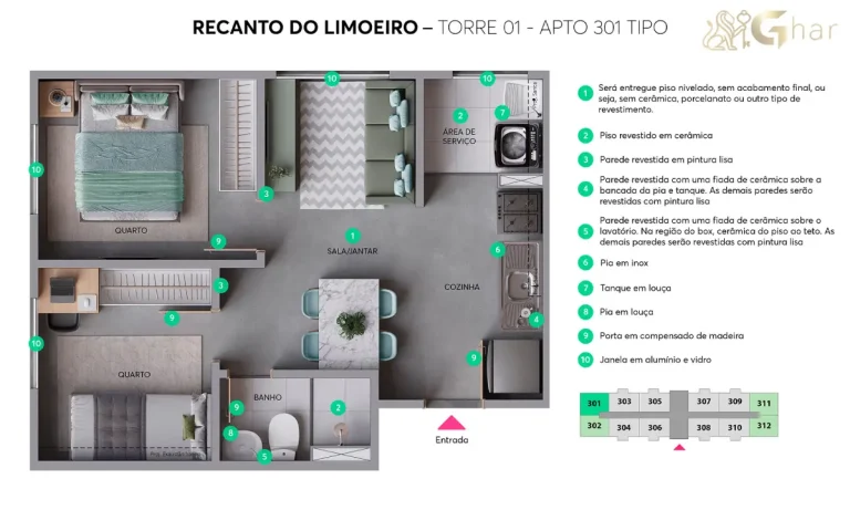 Planta do apartamento sem varanda Recanto do Limoeiro no Limão SP