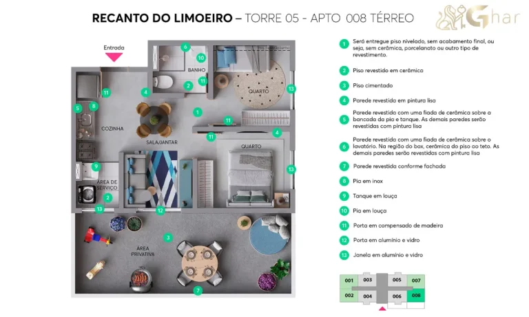 Planta do apartamento 2 dormitórios Recanto do Limoeiro no Limão São Paulo