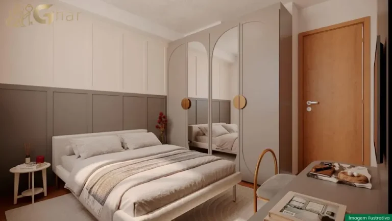 Quarto de casal decorado do Residencial Estoril em Interlagos