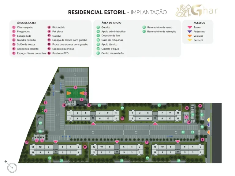 Planta do térreo com áreas de lazer do Residencial Estoril em Interlagos