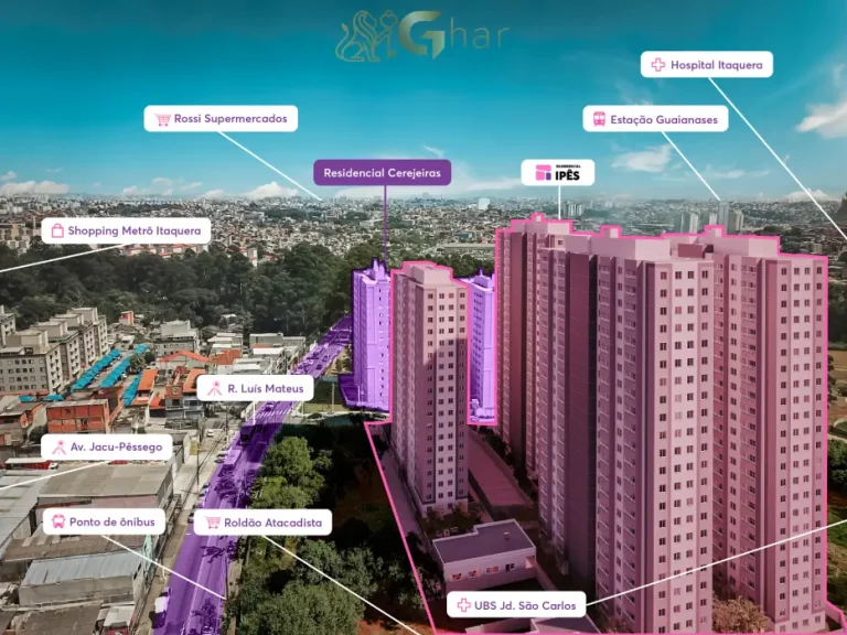 Vista aérea do bairro de Itaquera com o Residencial Ipês