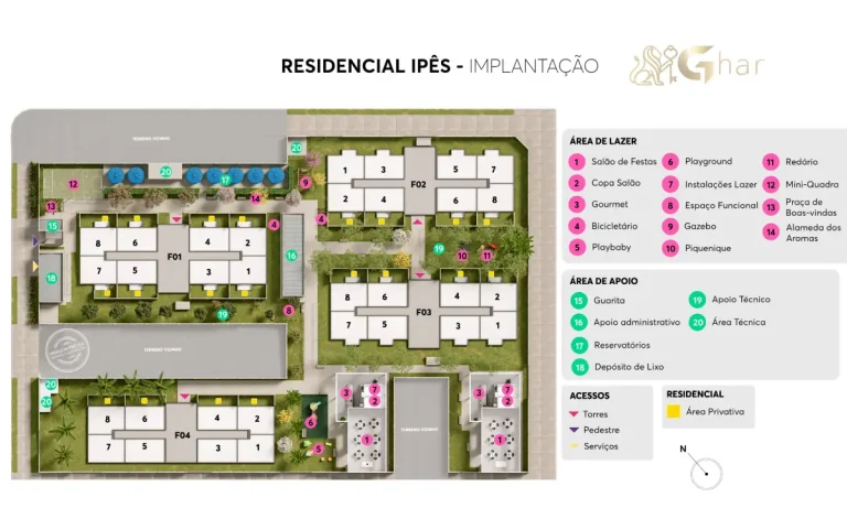 Planta de implantação do térreo e lazer do Residencial Ipês em Itaquera