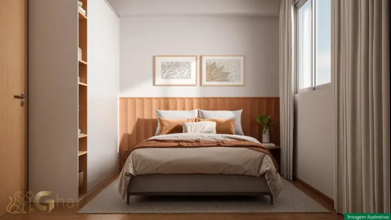 Quarto de casal do apartamento decorado do Residencial Poente Dos Tucanos em Pirituba