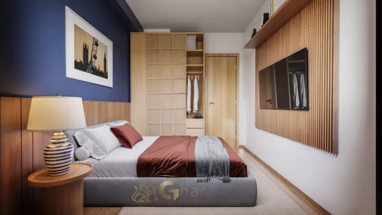 Quarto de casal do apartamento decorado do Residencial Silverstone em Interlagos