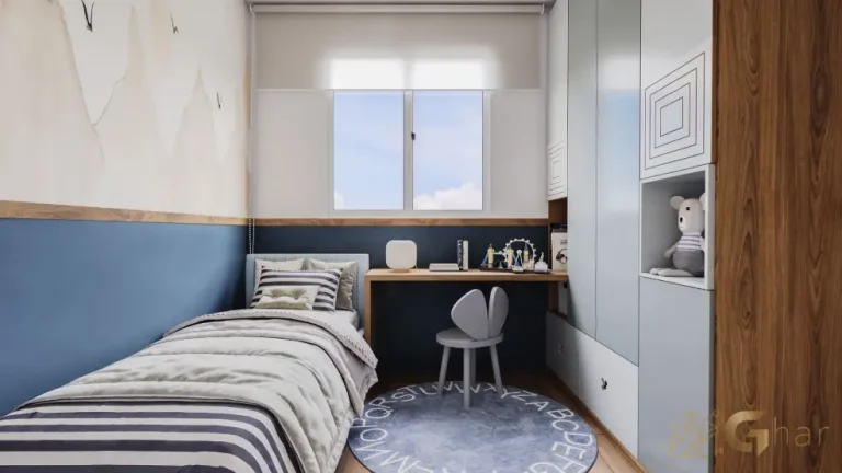 Quarto de solteiro do apartamento decorado do Residencial Silverstone em Interlagos