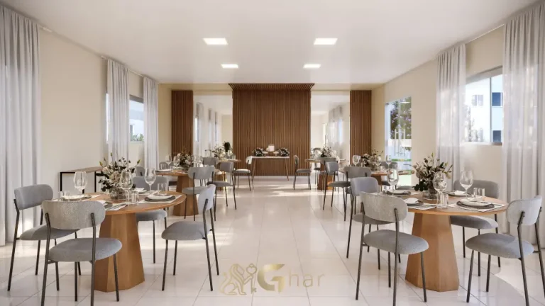 Salão de festas do Residencial Silverstone em Interlagos com espaço para eventos e confraternizações