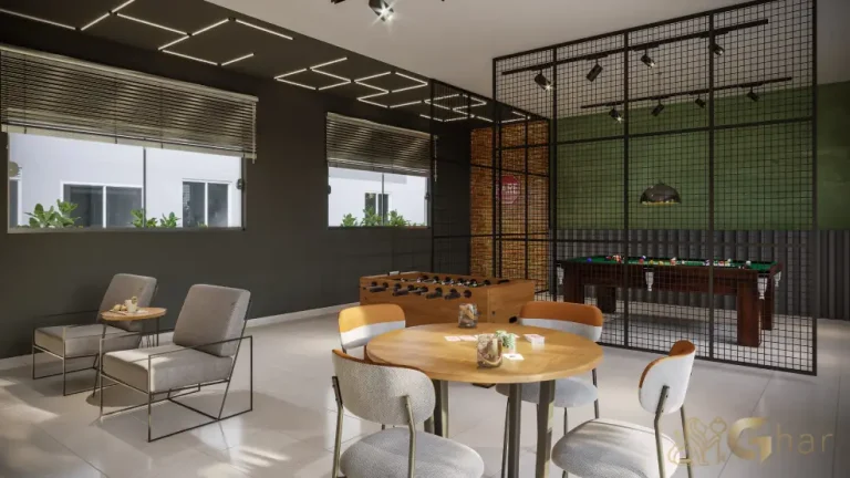 Salão de jogos do Residencial Silverstone em Interlagos com área de entretenimento