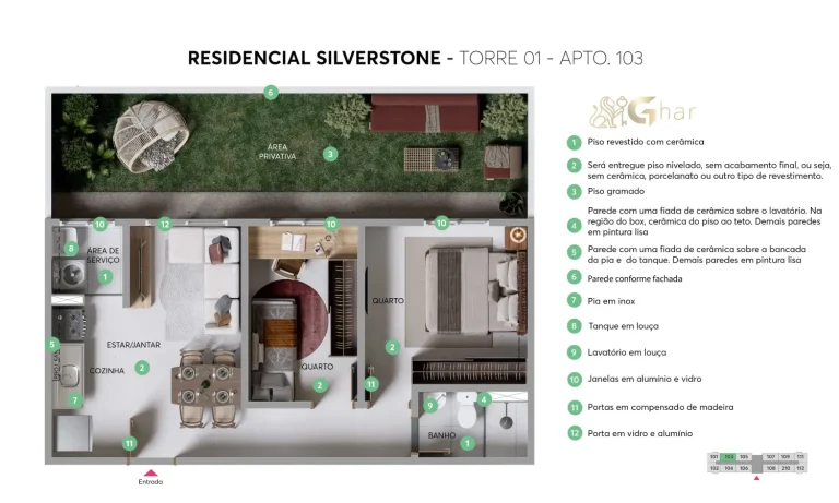 Planta do apartamento garden do Residencial Silverstone em Interlagos com área privativa