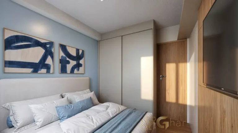 Quarto de casal do apartamento decorado Saint Rose em Sapopemba com decoração moderna