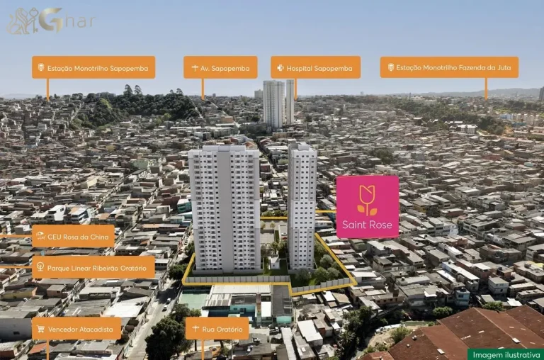 Vista aérea do bairro de Sapopemba com o condomínio Saint Rose em destaque