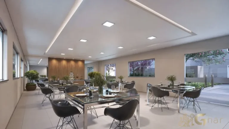 Salão de festas do condomínio Saint Rose em Sapopemba com ambiente amplo e decorado