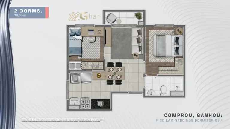 Planta De Apartamento 2 Dormitórios 39,01 m² Silver Lyne Pirituba