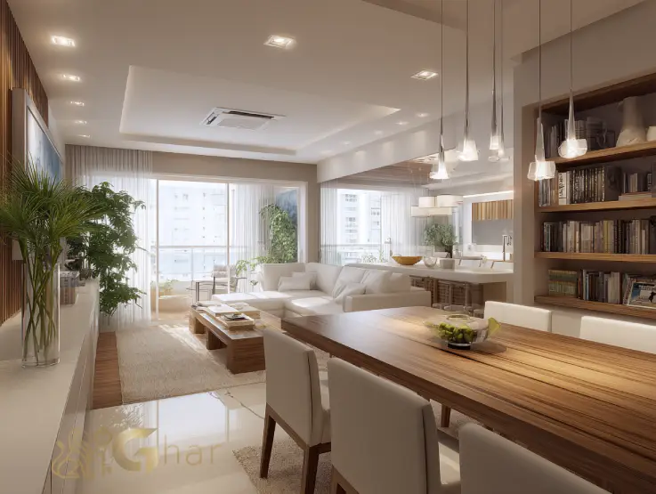 Apartamento decorado do Singular Butantã com sala de jantar e estar integradas