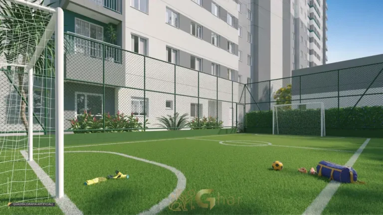 Quadra esportiva do condomínio Singular Butantã com grama artificial