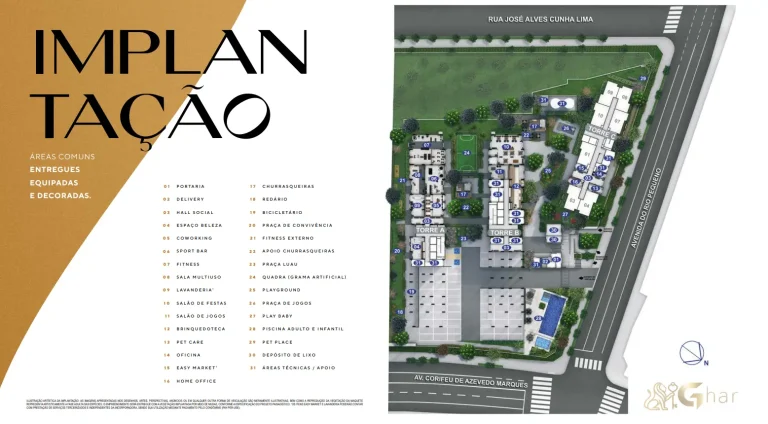 Planta de implantação do condomínio Singular Butantã no bairro do Butantã