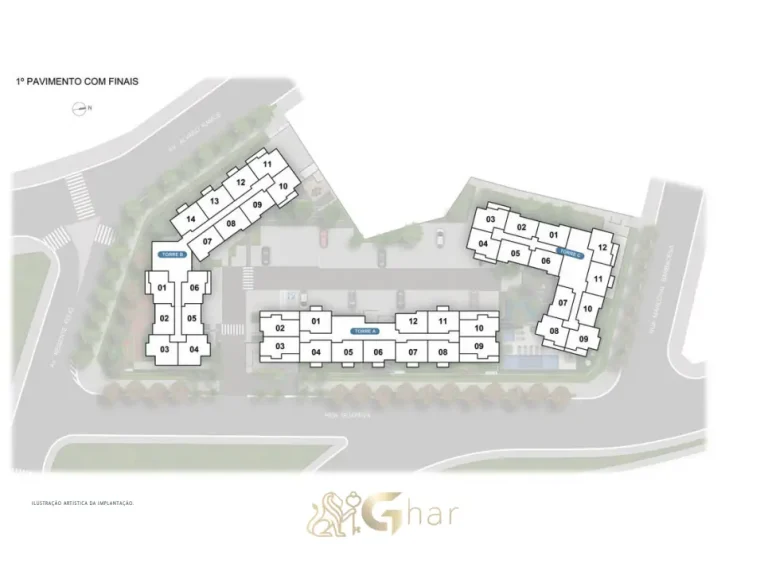 Planta de implantação do pavimento tipo do condomínio Supreme Anália Franco