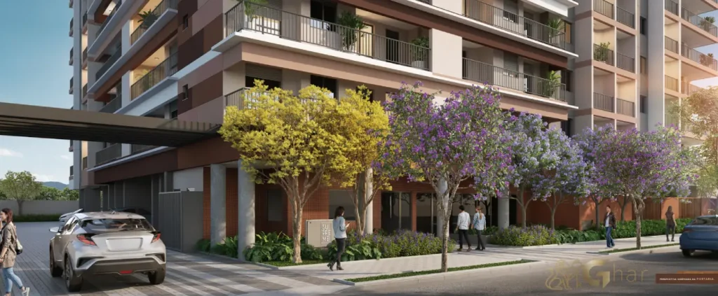 Portaria e acesso do condomínio Supreme Vila Romana com arquitetura moderna