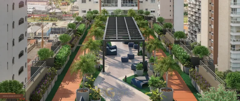Rooftop do condomínio Supreme Vila Romana com áreas de lazer e convivência