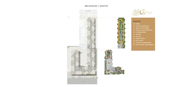 Planta de implantação do rooftop do condomínio Supreme Vila Romana