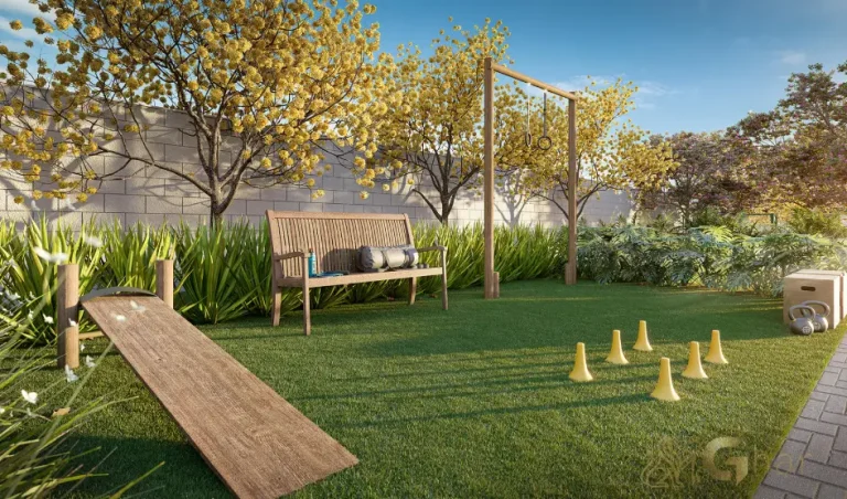 Área fitness externa do The One Chácara Santo Antônio com espaços ao ar livre