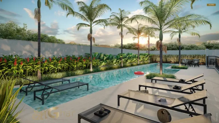 Solário do The One Chácara Santo Antônio integrado à área da piscina