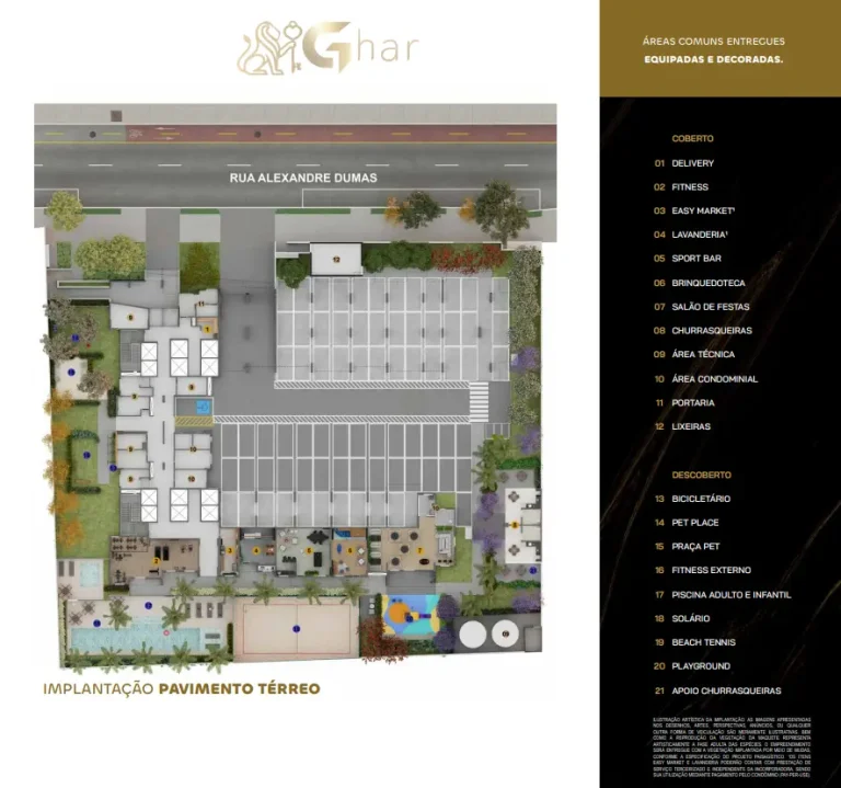 Planta de implantação do térreo com lazer do The One Chácara Santo Antônio