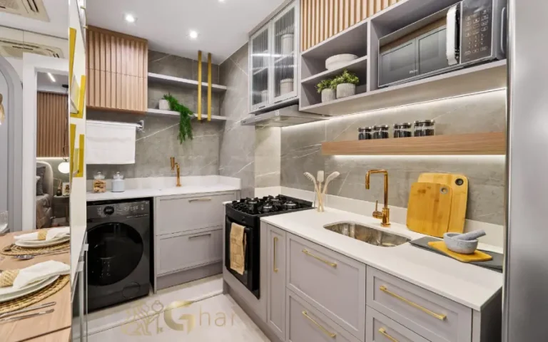 Apartamento decorado cozinha e área de serviço do The Place Barra Funda