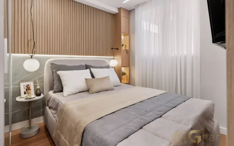 Apartamento decorado quarto de casal no The Place Barra Funda com design moderno