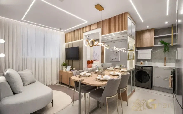 Apartamento decorado sala de jantar e estar do The Place Barra Funda