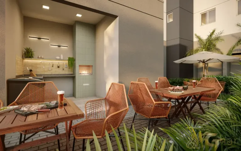 Churrasqueira do The Place Barra Funda integrada às áreas comuns do condomínio