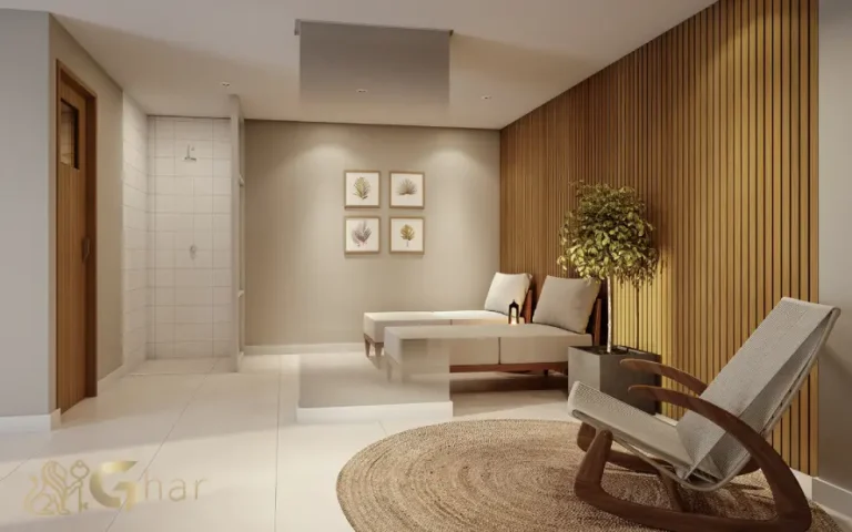 Espaço de descanso e sauna do The Place Barra Funda para bem-estar dos moradores