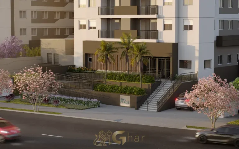 Fachada com portaria do The Place Barra Funda condomínio de apartamentos em São Paulo