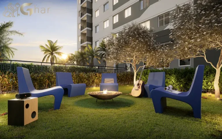 Lounge luau do The Place Barra Funda com espaço de convivência ao ar livre