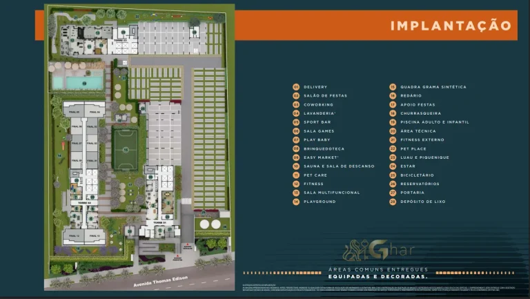 Planta de implantação do térreo e lazer do The Place Barra Funda