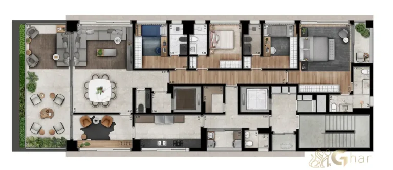 Planta do apartamento de 4 suítes com 252 m² no Tonino Lamborghini Apartments San Paolo