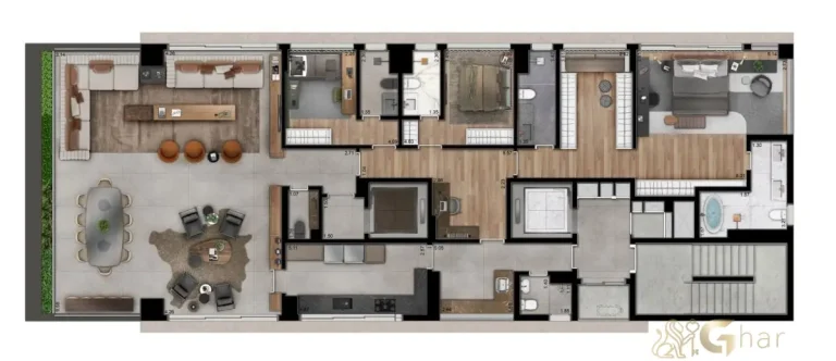 Planta do apartamento decorado de 252 m² no Tonino Lamborghini Apartments San Paolo