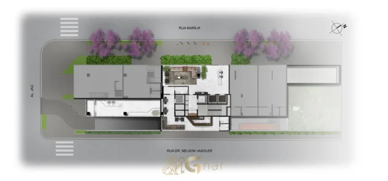 Planta de implantação do lazer no 1º pavimento do Tonino Lamborghini Apartments San Paolo