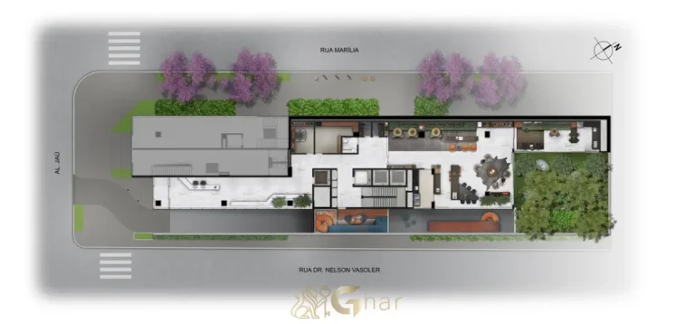 Planta de implantação do térreo do Tonino Lamborghini Apartments San Paolo no Jardins