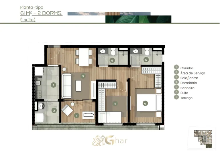 Planta De Apartamento 2 Dormitórios 1 Suíte 61m² Union Braz Leme Santana