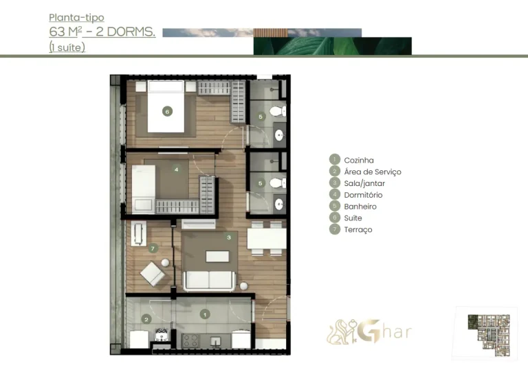 Planta De Apartamento 2 Dormitórios 1 Suíte 63m² Union Braz Leme Santana