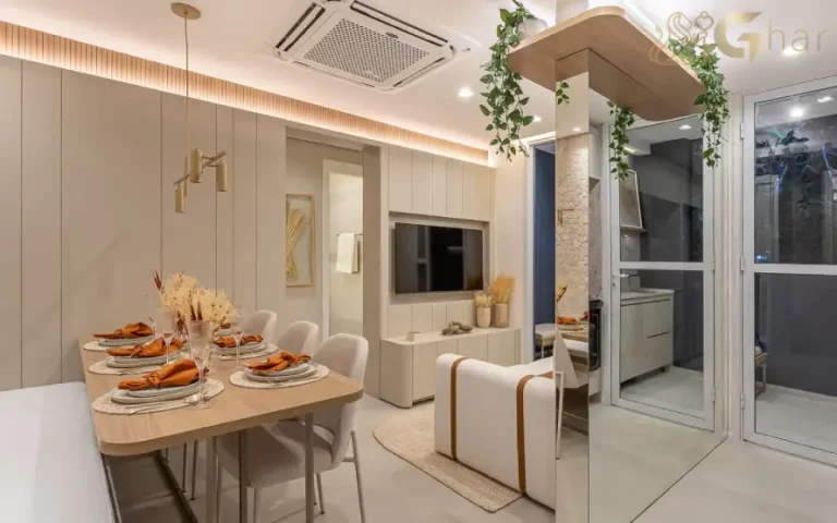 Apartamento decorado do Urban Vila Maria com sala de jantar e estar integradas