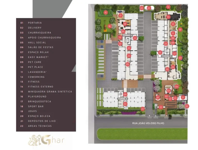 Planta de implantação do térreo com lazer do Urban Vila Maria II na Vila Maria SP