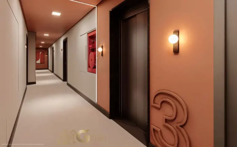 Corredor social do condomínio Verde Città na Consolação