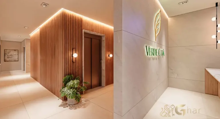 Hall dos elevadores do condomínio Verde Città na Consolação