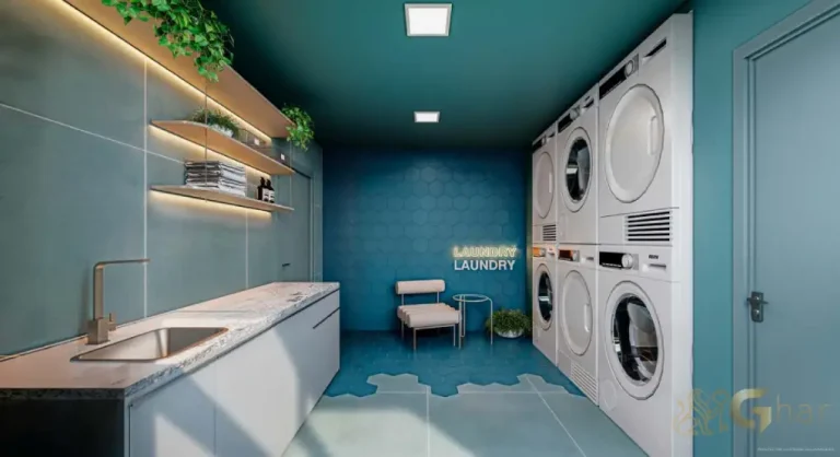Lavanderia compartilhada do condomínio Verde Città na Consolação