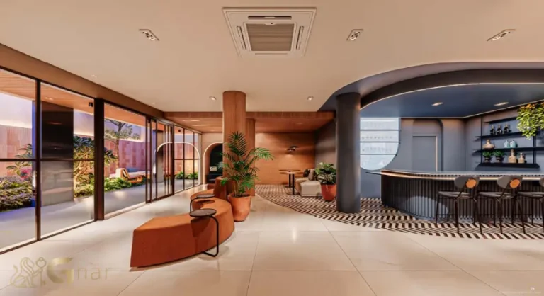 Lobby amplo do condomínio Verde Città na Consolação