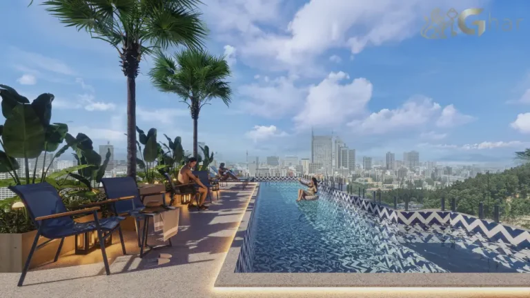 Piscina do rooftop no 18º pavimento do Verde Città na Consolação