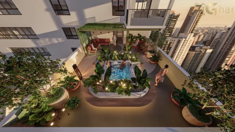 Praça com ofurô no 14º pavimento do Verde Città na Consolação